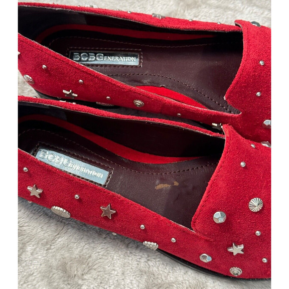 BCBGeneration Nikkola Red Suede Silver Studded Loafer Flats Womens Size 6 NEW - Picture 8 of 8